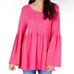 New Style & Co Pink Babydoll Bell Sleeve Knit Top Womens Size Medium Barbie